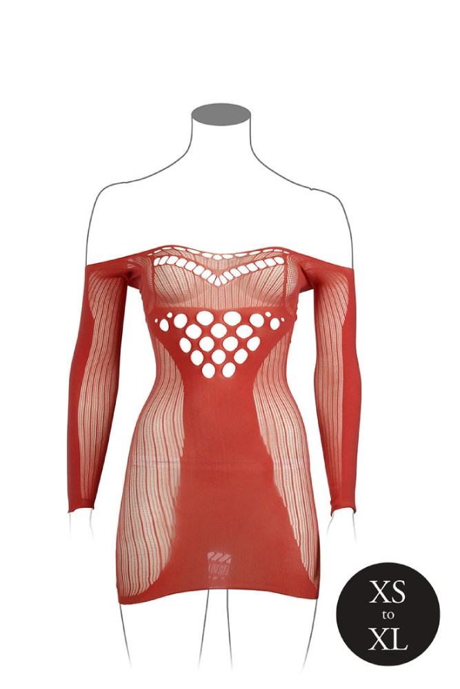 Shots Toys - Le Désir  - DES017 - Long Sleeve Net Mini Dress - Various Colours - OS - Stag Shop