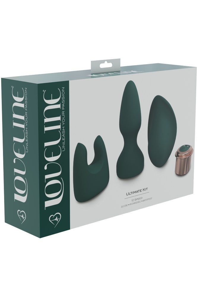 Shots Toys - Loveline - Ultimate Kit Vibrating Bullet with 3 Interchangeable Sleeves - Green - Stag Shop