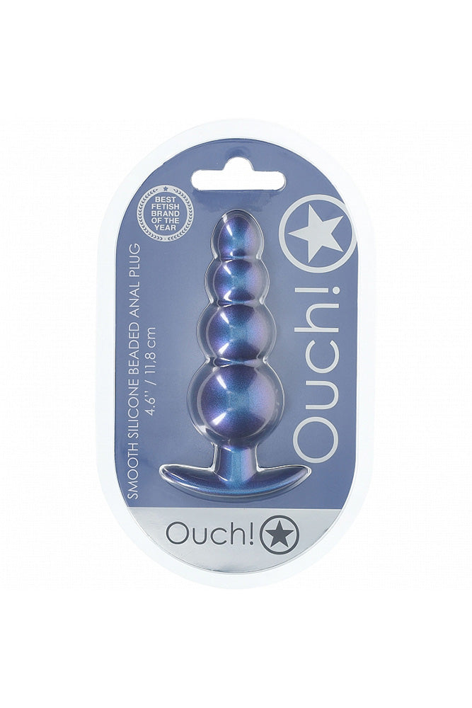 Ouch by Shots Toys - Beaded Silicone Anal Plug - Metallic Blue - Stag Shop