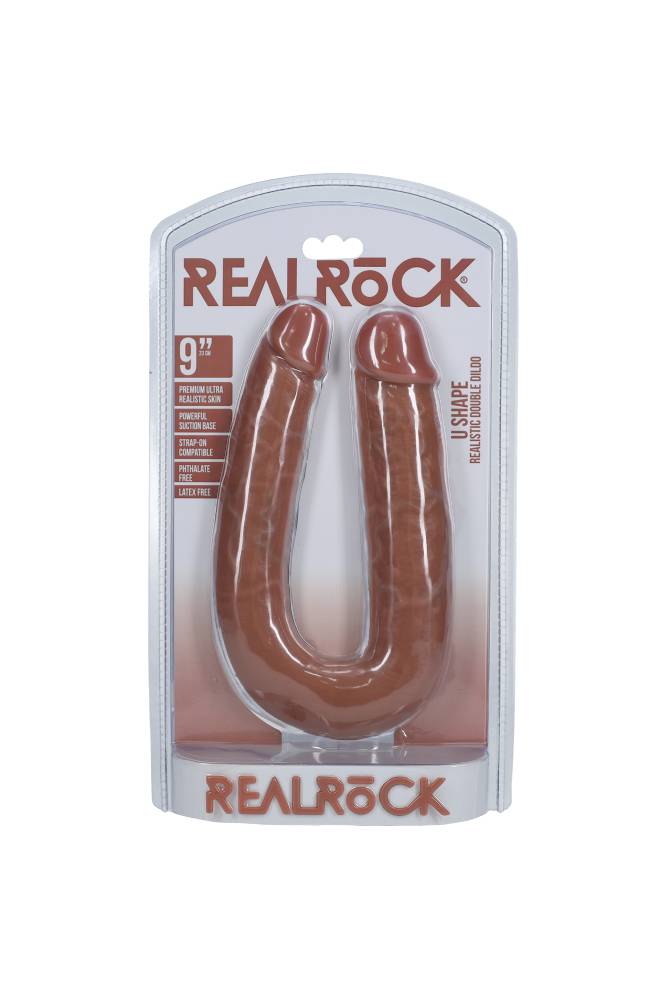 Shots Toys - Real Rock - U Shaped Double Penetration Dildo - Black - Various Sizes - Stag Shop
