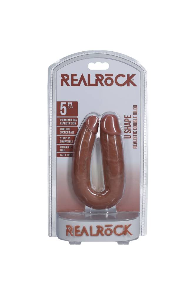 Shots Toys - Real Rock - U Shaped Double Penetration Dildo - Black - Various Sizes - Stag Shop
