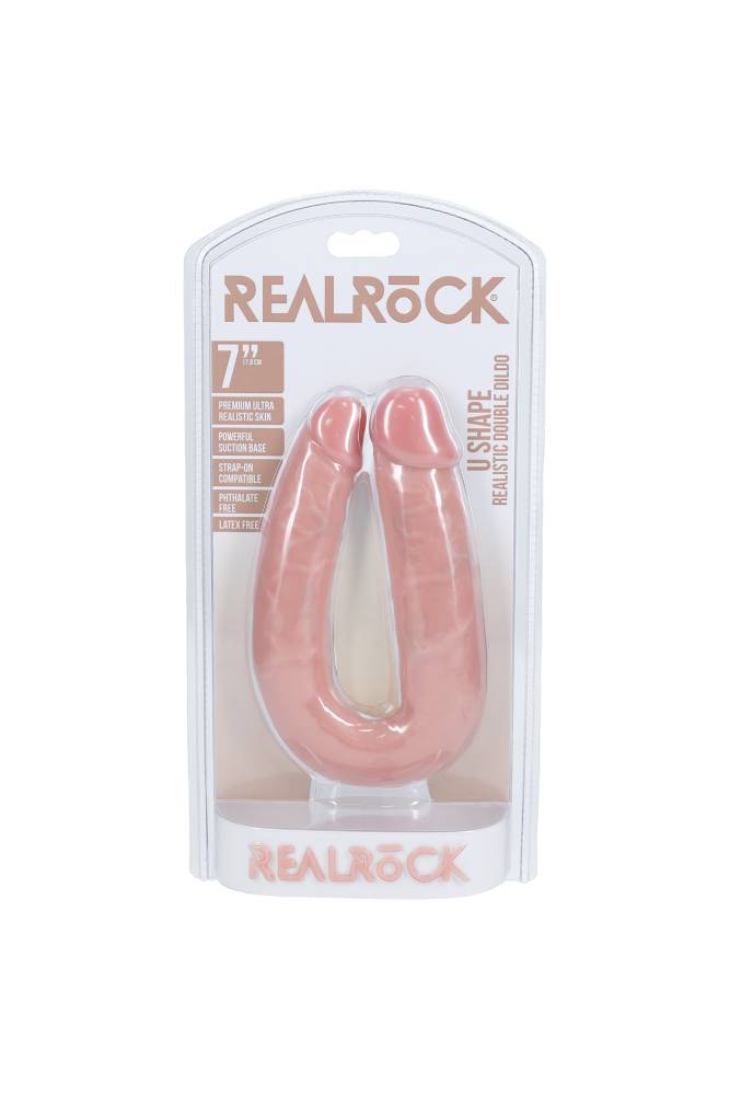 Shots Toys - Real Rock - U Shaped Double Penetration Dildo - Black - Various Sizes - Stag Shop
