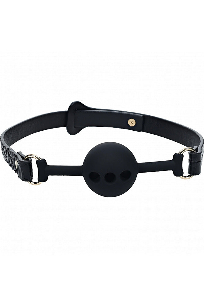 Ouch by Shots Toys - Rome Collection - Breathable Silicone Ball Gag - Black/Gold - Stag Shop