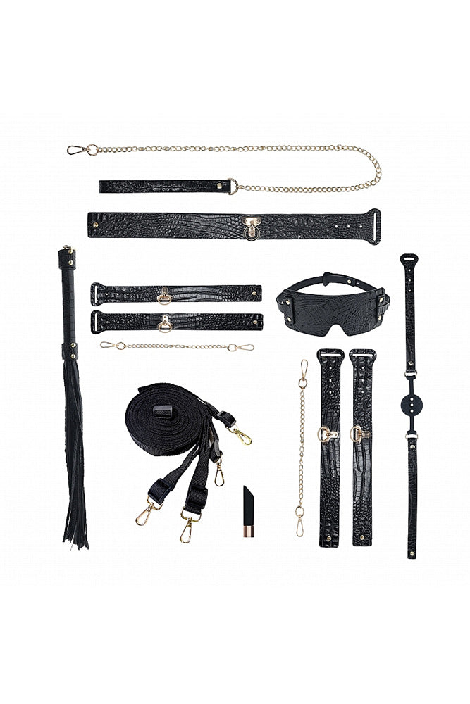 Ouch by Shots Toys - Rome Collection - Bondage Kit with Bag - Black/Gold - Stag Shop