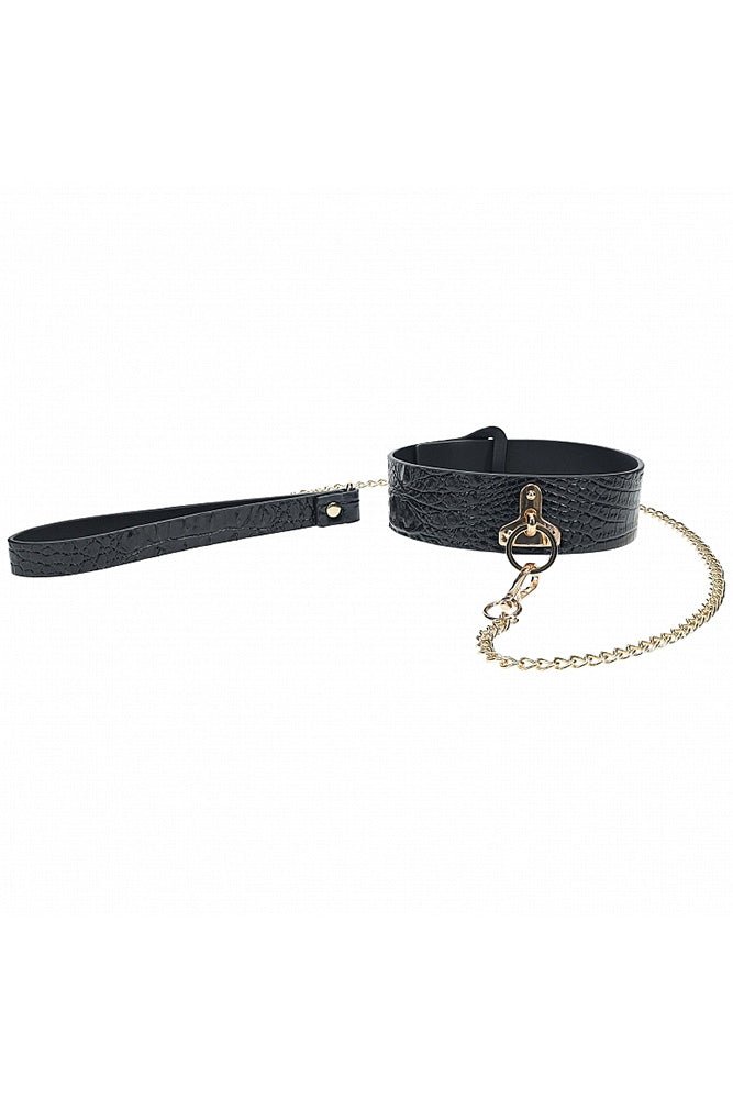 Ouch by Shots Toys - Rome Collection - Collar With Leash - Black/Gold - Stag Shop