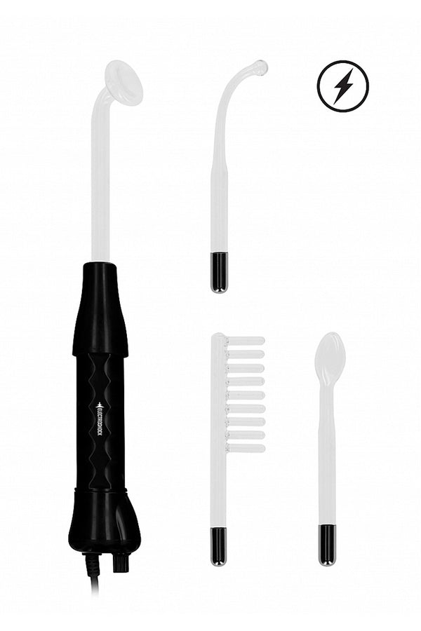 Shots Toys - Electroshock - Electro-sex Lightning Wand 5pc Set - Black - Stag Shop