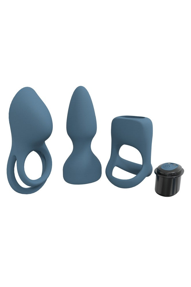 Shots Toys - Loveline - Pleasure Kit with 3 Interchangeable Sleeves & Vibrating Bullet - Blue - Stag Shop