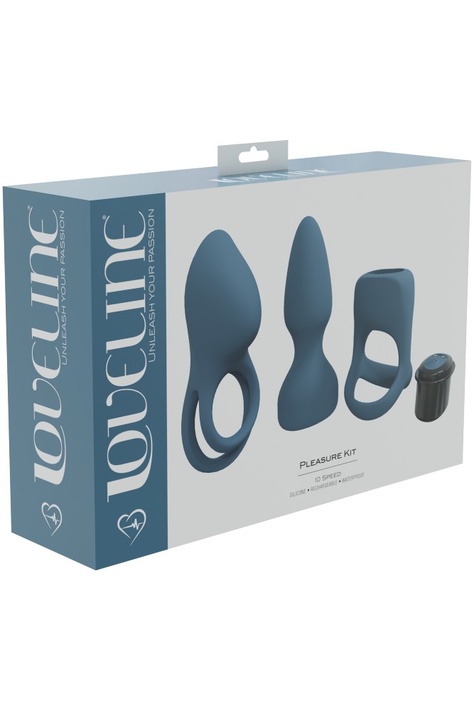 Shots Toys - Loveline - Pleasure Kit with 3 Interchangeable Sleeves & Vibrating Bullet - Blue - Stag Shop