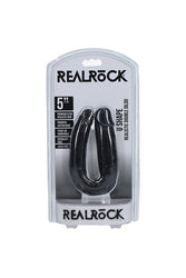 Shots Toys - Real Rock - U Shaped Double Penetration Dildo - Black - Various Sizes - Stag Shop