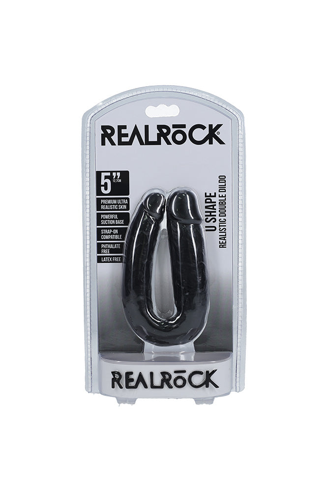 Shots Toys - Real Rock - U Shaped Double Penetration Dildo - Black - Various Sizes - Stag Shop