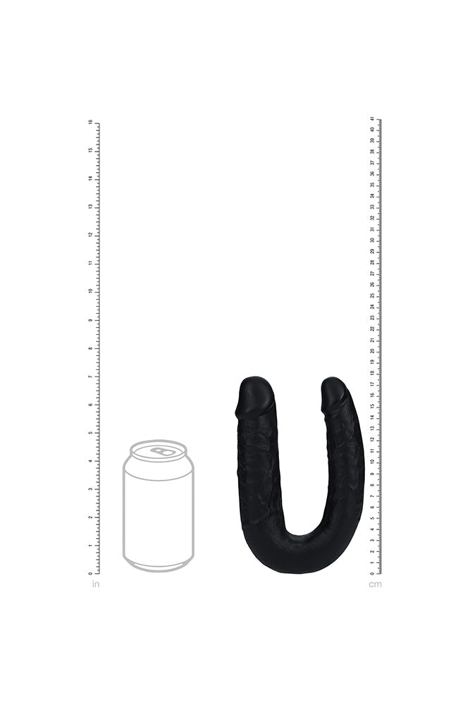 Shots Toys - Real Rock - U Shaped Double Penetration Dildo - Black - Various Sizes - Stag Shop