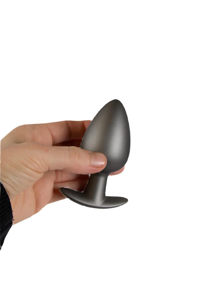 Ouch by Shots Toys - Smooth Silicone Anal Plug - Large - Gunmetal - Stag Shop
