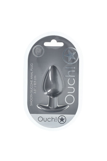 Ouch by Shots Toys - Smooth Silicone Anal Plug - Large - Gunmetal - Stag Shop