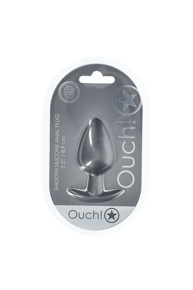 Ouch by Shots Toys - Smooth Silicone Anal Plug - Large - Gunmetal - Stag Shop