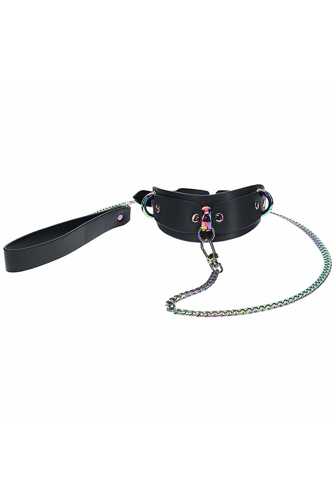 Ouch by Shots Toys - Venice Collection - Collar with Leash - Black/Iridescent - Stag Shop