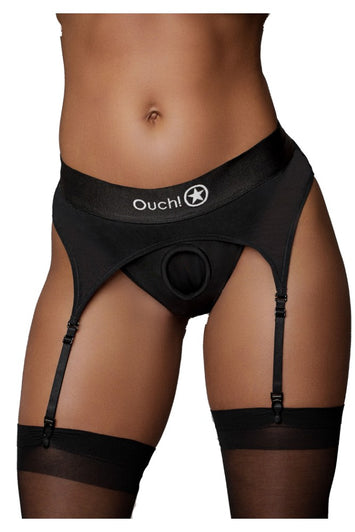 Ouch by Shots Toys - Vibrating Strap-on Thong with Adjustable Garters - Various Sizes & Colours - Stag Shop