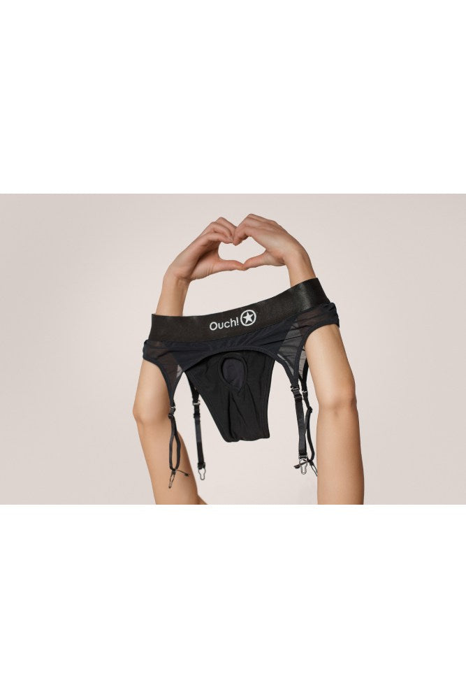 Ouch by Shots Toys - Vibrating Strap-on Thong with Adjustable Garters - Various Sizes & Colours - Stag Shop