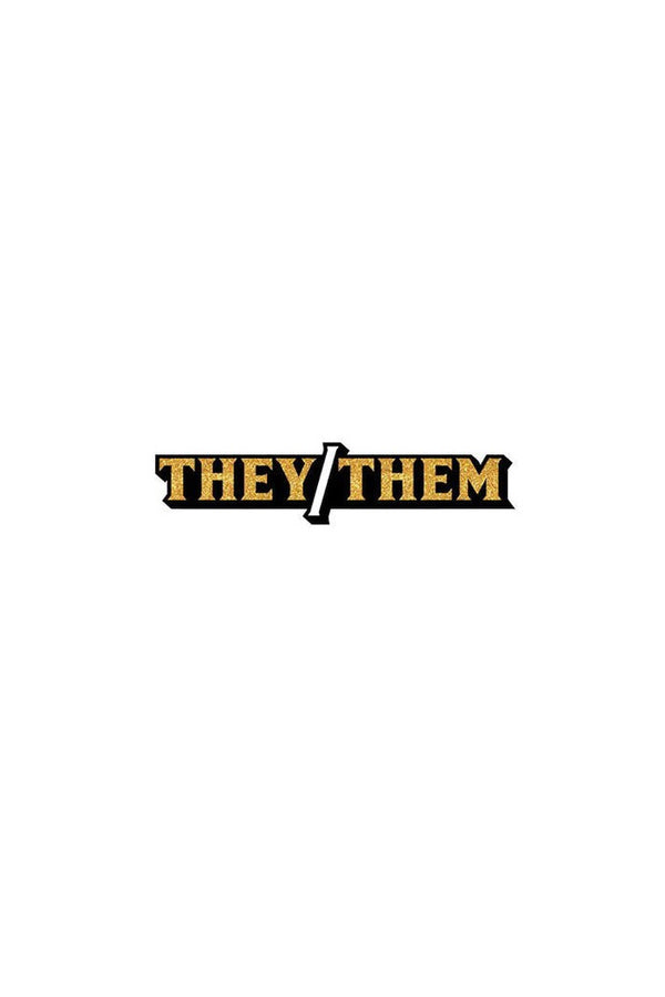 Wood Rocket - They/Them Pronoun Enamel Pin - Gold - Stag Shop