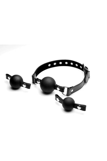 XR Brands - Strict - Interchangeable Silicone Ball Gag Set - Black - Stag Shop
