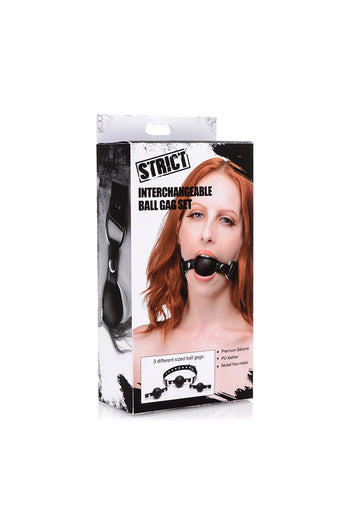 XR Brands - Strict - Interchangeable Silicone Ball Gag Set - Black - Stag Shop