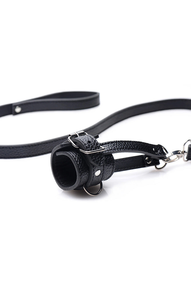 XR Brands - Strict -  Ball Stretcher With Leash - Black - Stag Shop