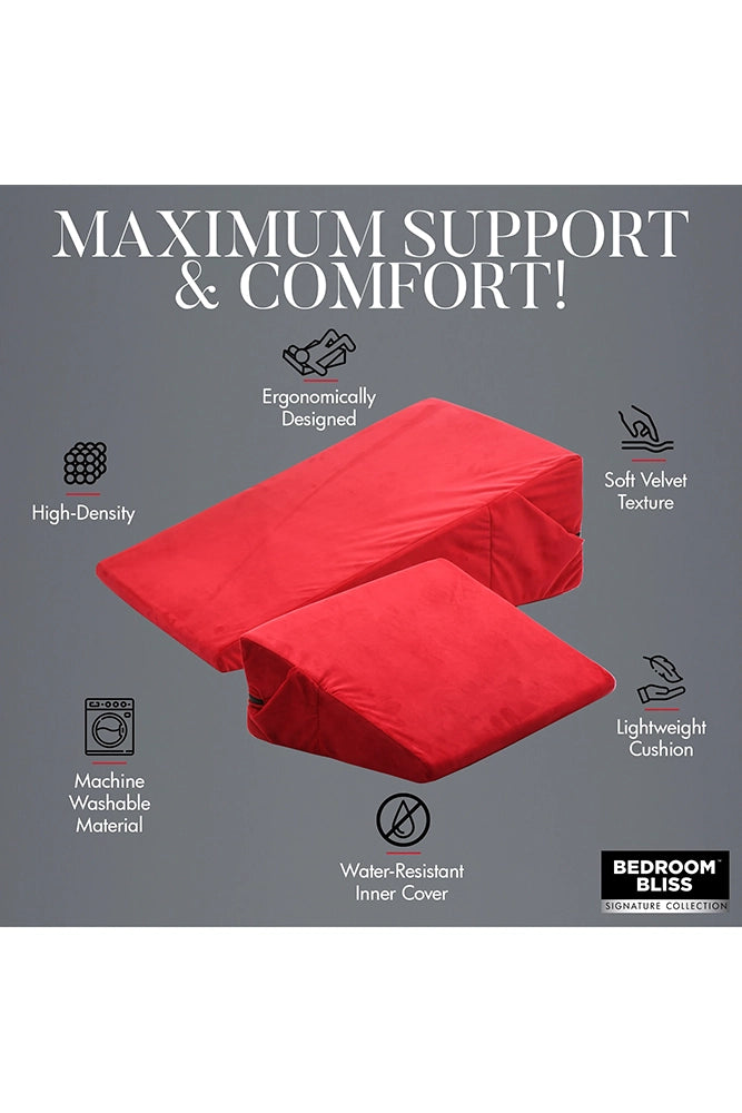 XR Brands - Bedroom Bliss - Love Cushion Foam Wedge Pillow Set - Red - Stag Shop