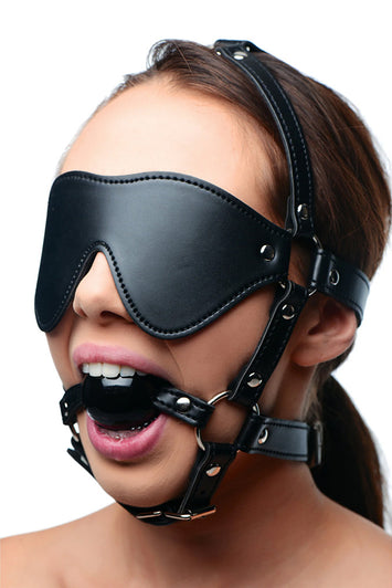 XR Brands - Strict - Blindfold Harness and Ball Gag - Stag Shop