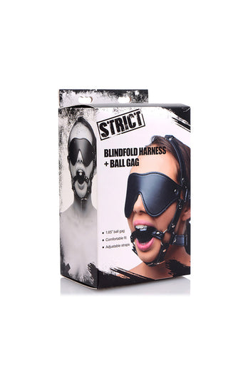 XR Brands - Strict - Blindfold Harness and Ball Gag - Stag Shop