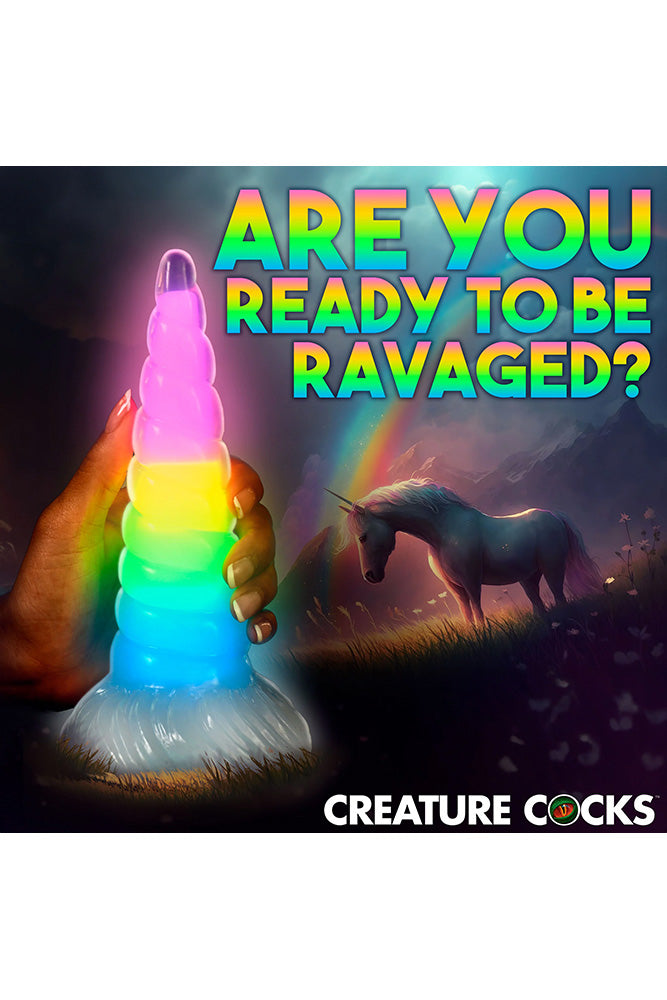 XR Brands - Creature Cocks - Uni-Glow Glow-In-The-Dark Rainbow Silicone Dildo - Multicolour - Stag Shop