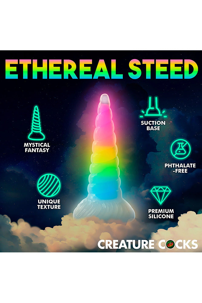 XR Brands - Creature Cocks - Uni-Glow Glow-In-The-Dark Rainbow Silicone Dildo - Multicolour - Stag Shop