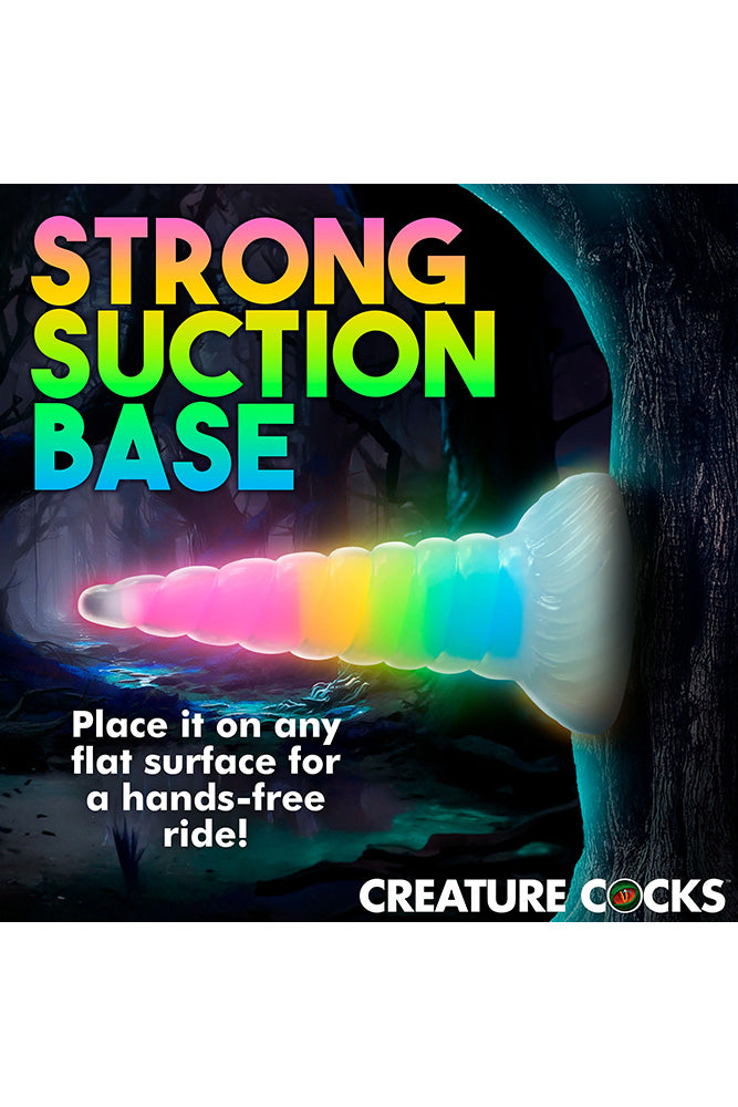 XR Brands - Creature Cocks - Uni-Glow Glow-In-The-Dark Rainbow Silicone Dildo - Multicolour - Stag Shop