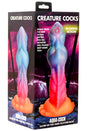 XR Brands - Creature Cocks - Aqua Cock Glow-in-the-Dark Silicone Dildo - Multicolour - Stag Shop
