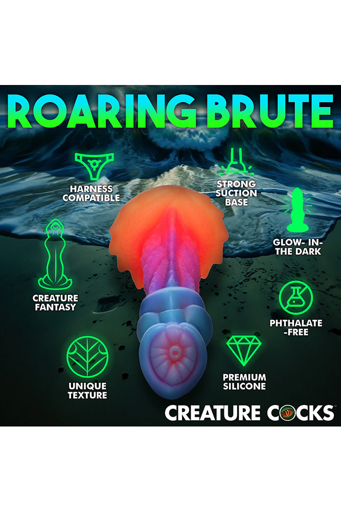 XR Brands - Creature Cocks - Aqua Cock Glow-in-the-Dark Silicone Dildo - Multicolour - Stag Shop