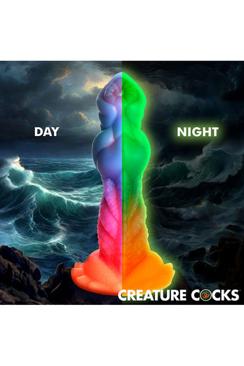 XR Brands - Creature Cocks - Aqua Cock Glow-in-the-Dark Silicone Dildo - Multicolour - Stag Shop