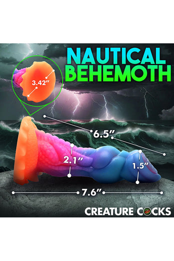 XR Brands - Creature Cocks - Aqua Cock Glow-in-the-Dark Silicone Dildo - Multicolour - Stag Shop