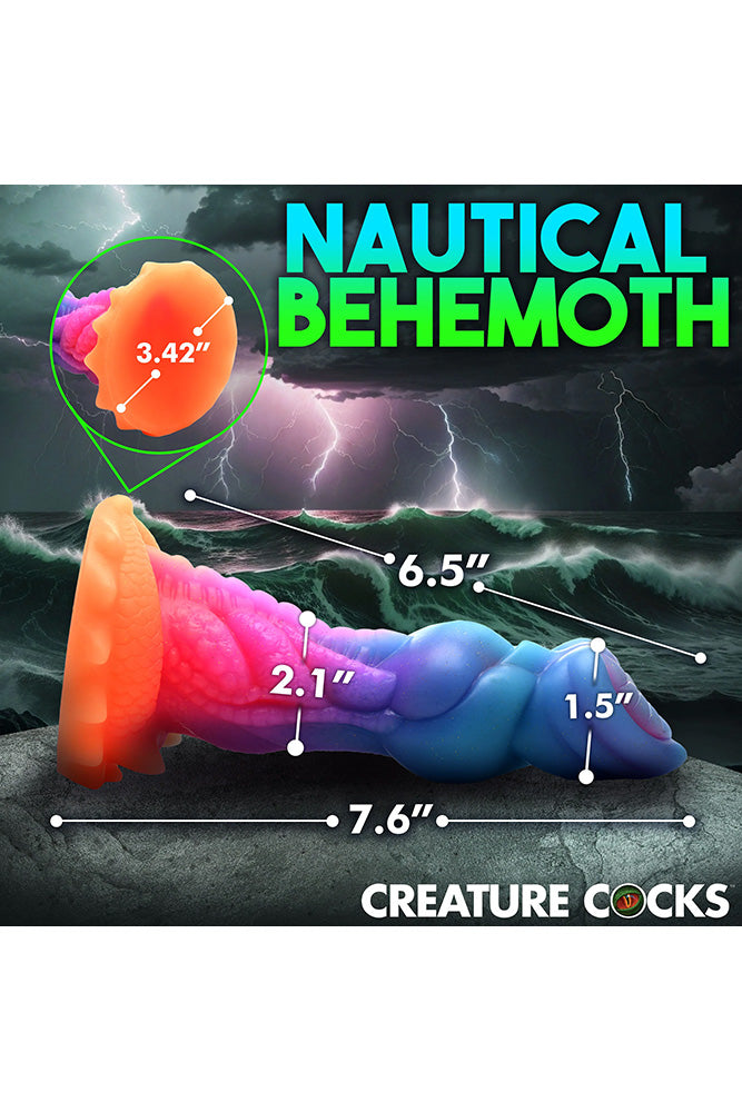 XR Brands - Creature Cocks - Aqua Cock Glow-in-the-Dark Silicone Dildo - Multicolour - Stag Shop