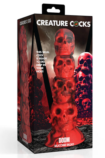 XR Brands - Creature Cocks - Doom Skull Tower Silicone Dildo - Red - Stag Shop