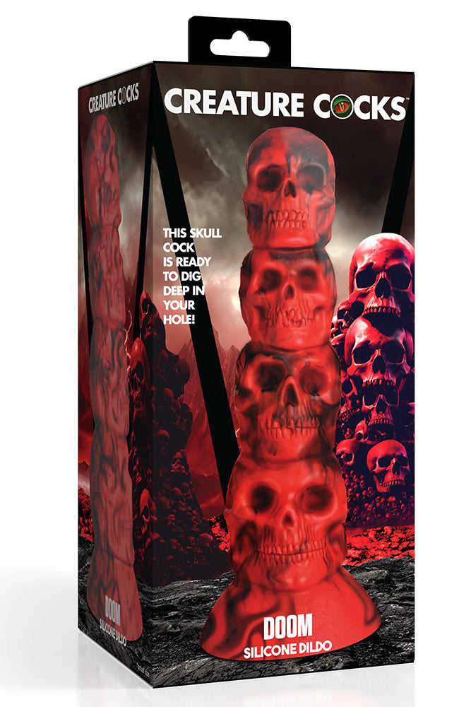 XR Brands - Creature Cocks - Doom Skull Tower Silicone Dildo - Red - Stag Shop
