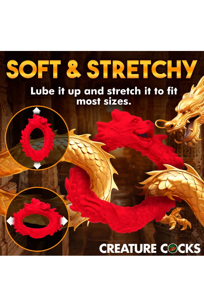 XR Brands - Creature Cocks - Rise Of The Dragon Silicone Cock Ring - Red - Stag Shop