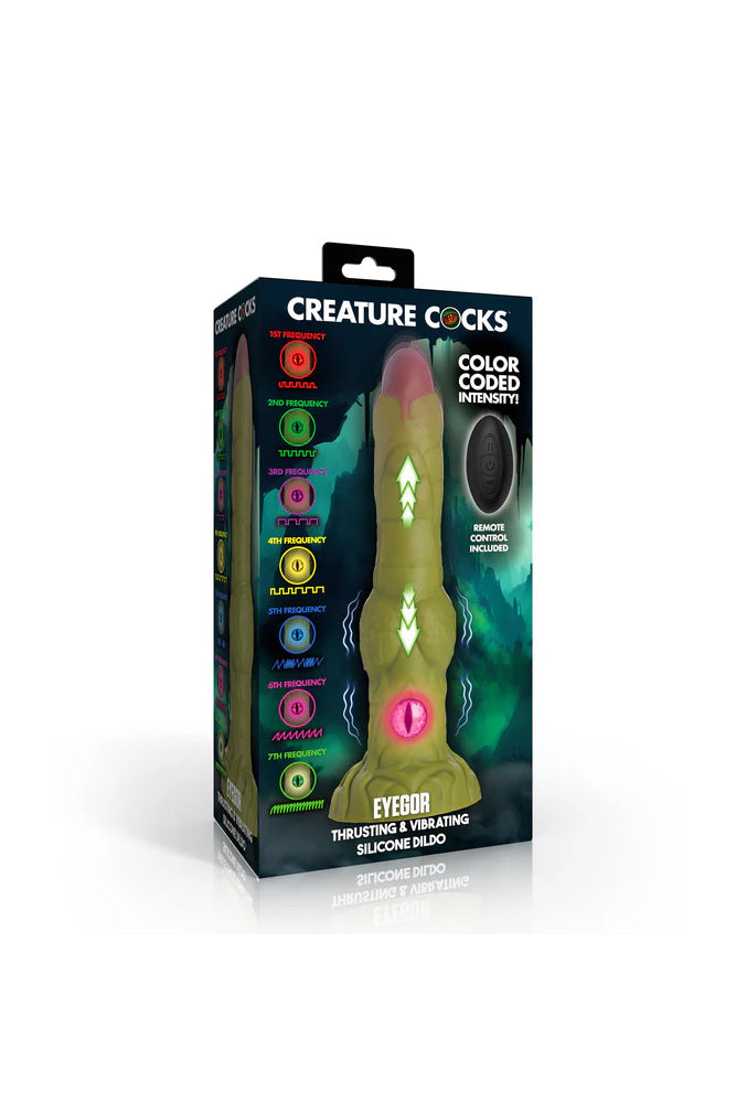 XR Brands - Creature Cocks - Eyegor Thrusting & Vibrating Silicone Dildo - Stag Shop