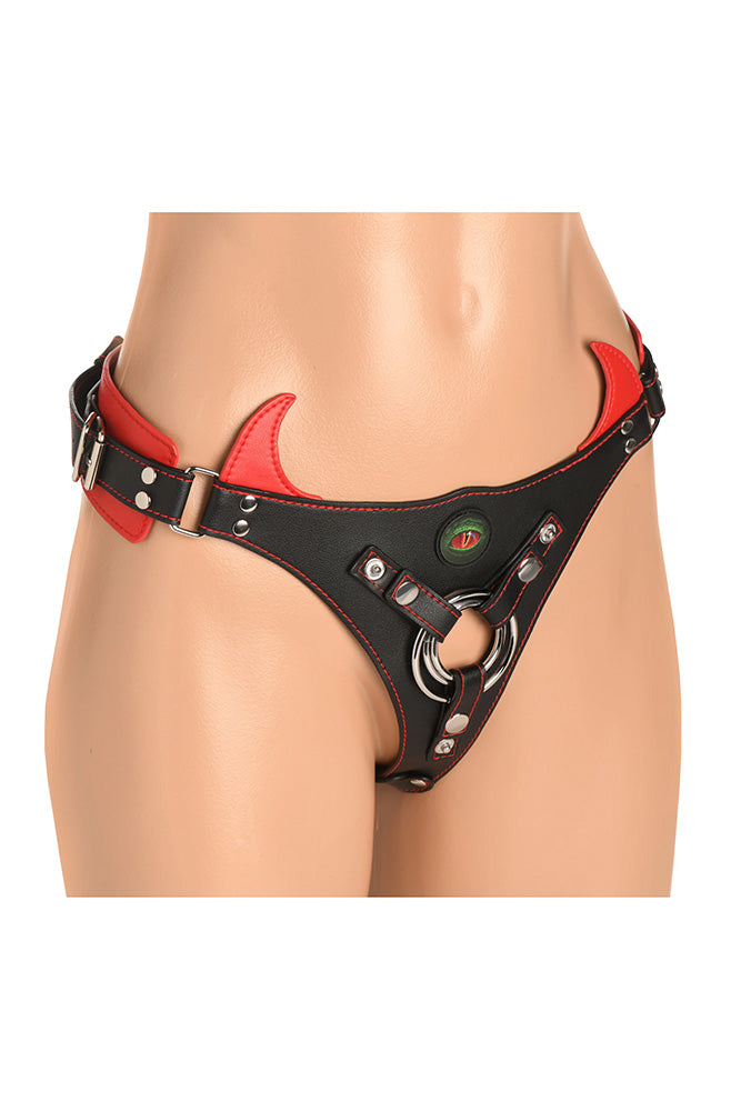XR Brands - Creature Cocks - Horny Devil Strap-On Harness - Black/Red - Stag Shop