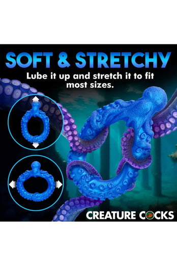 XR Brands - Creature Cocks - Poseidon's Octo-Ring Silicone Cock Ring - Blue - Stag Shop