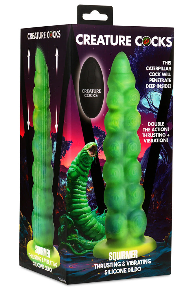 XR Brands - Creature Cocks - Squirmer Thrusting & Vibrating Dildo with Remote Control - Green - Stag Shop