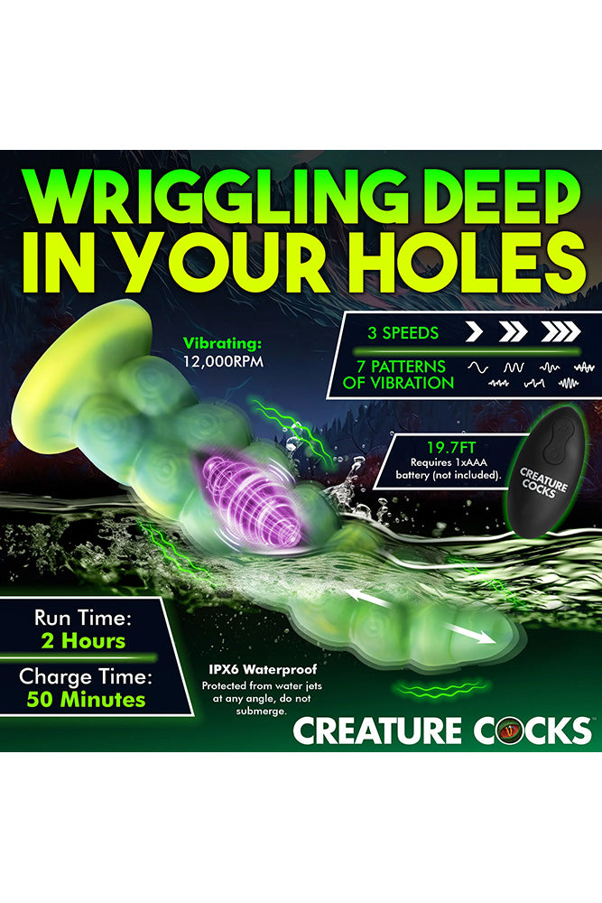 XR Brands - Creature Cocks - Squirmer Thrusting & Vibrating Dildo with Remote Control - Green - Stag Shop