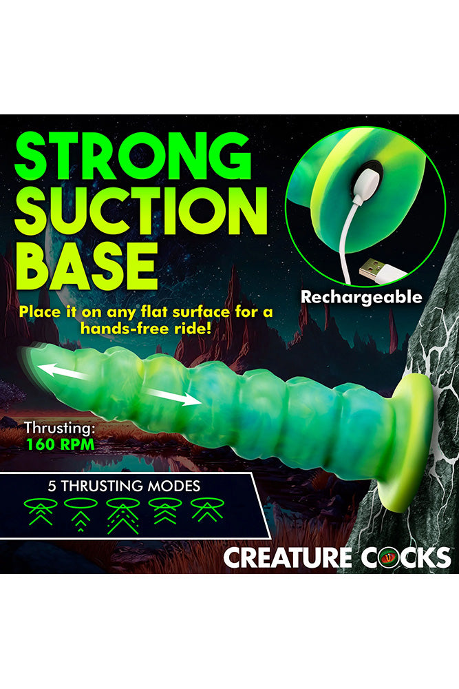 XR Brands - Creature Cocks - Squirmer Thrusting & Vibrating Dildo with Remote Control - Green - Stag Shop