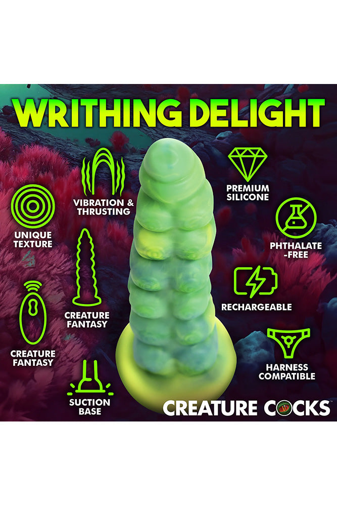 XR Brands - Creature Cocks - Squirmer Thrusting & Vibrating Dildo with Remote Control - Green - Stag Shop