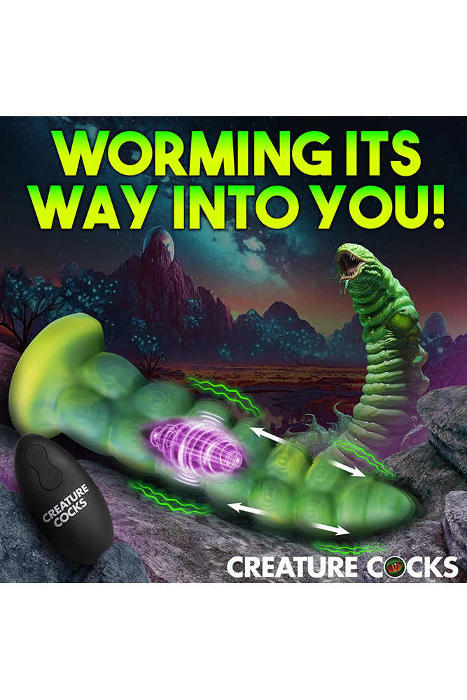 XR Brands - Creature Cocks - Squirmer Thrusting & Vibrating Dildo with Remote Control - Green - Stag Shop