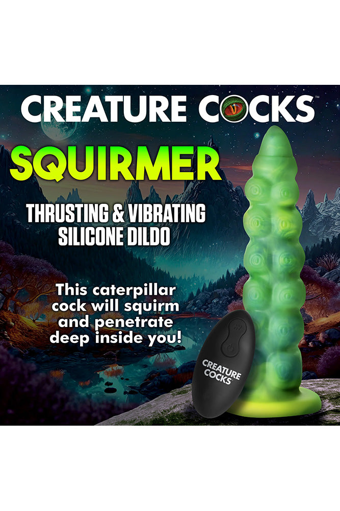 XR Brands - Creature Cocks - Squirmer Thrusting & Vibrating Dildo with Remote Control - Green - Stag Shop
