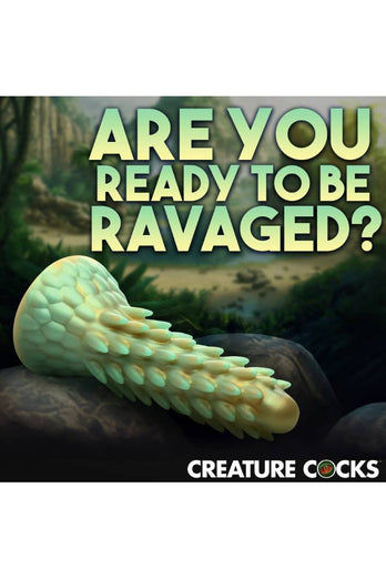 XR Brands - Creature Cocks - Stegosaurus Spiky Reptile Silicone Dildo - Green - Stag Shop