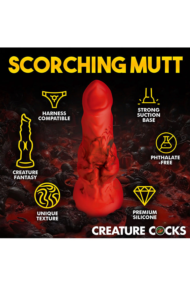 XR Brands - Creature Cocks - Fire Hound Silicone Dildo - Red - Various Sizes - Stag Shop